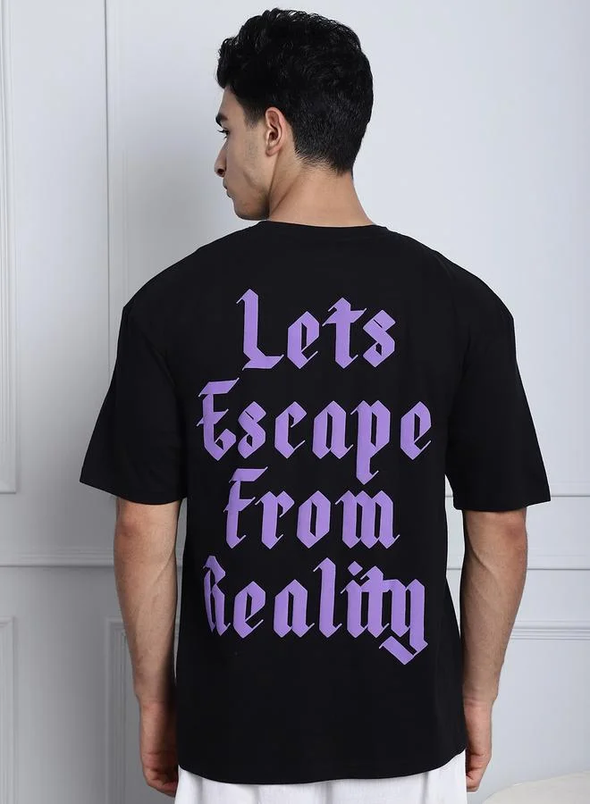 تايك تو تيشيرت رجالي أسود مطبوع برسومات كبيرة من دور